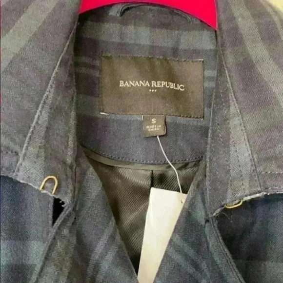 Banana Republic Novelty Plaid Trench Coat Blue Size Small - Picture 5 of 8